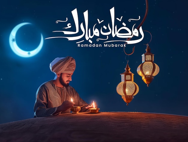 Psd poster ramadan kareem poster template with islamic ramdan lantern