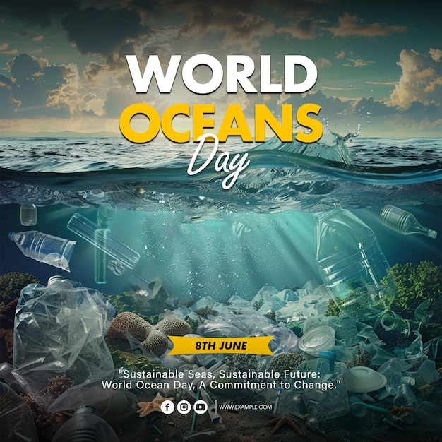 PSD psd a poster for the world ocean day poster template with sea and under ocean background