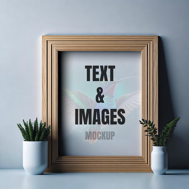 PSD posterframe mockup aan de muur met plant