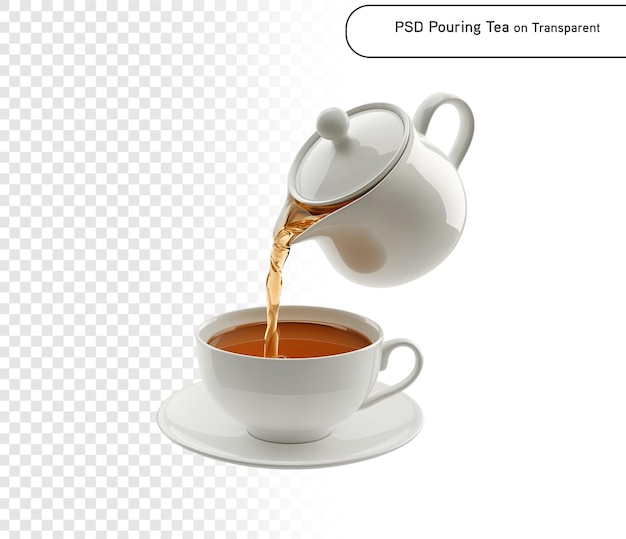 psd pouring tea into cup on png transparent background