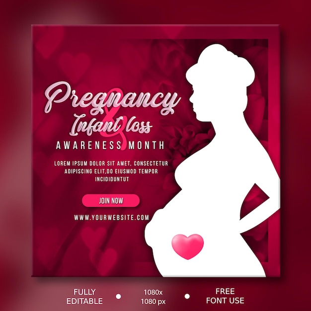 psd pregnancy and infant loss awareness month social media post banner for pregnant women