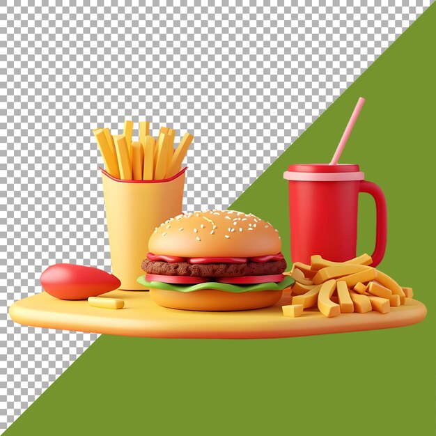 PSD Premium File Png van hamburger friet koud drankje tegen witte achtergrond