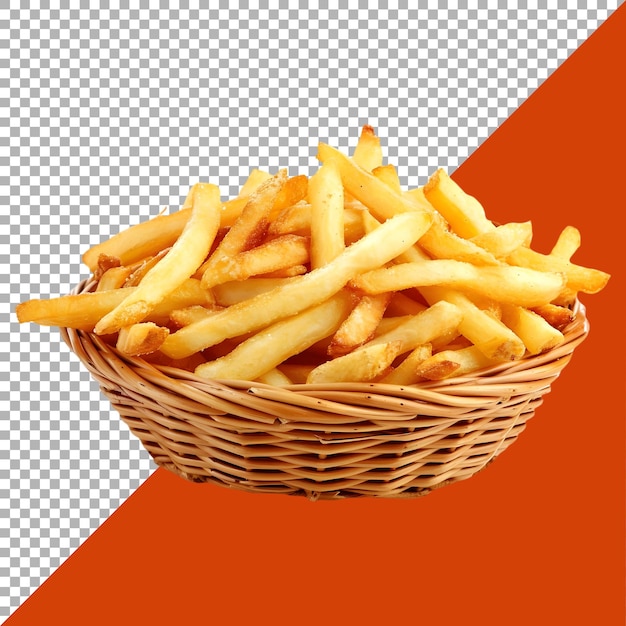 PSD Premium File Png van mandje met frietjes op witte achtergrond