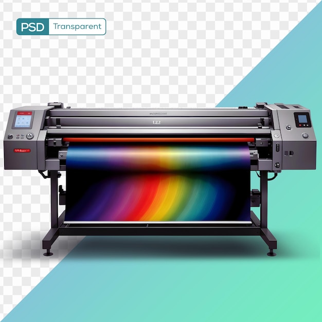 PSD psd 프린트 플롯터는 투명한 배경에 고립된 다채로운 이미지를 인쇄합니다.