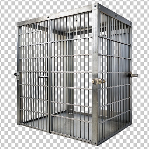 PSD psd di una gabbia di prigione con porta chiusa con metallo su sfondo trasparente