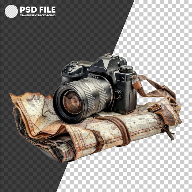 PSD psd professional camera on vintage map