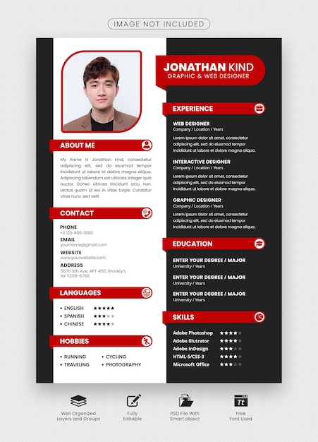 PSD psd modello di curriculum vitae o cv professionale moderno