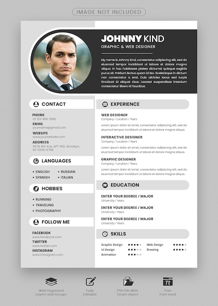 PSD professional modern resume or cv template