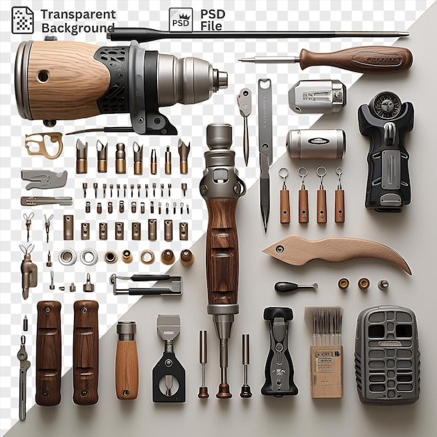 Psd professional woodworking tools set on a transparent background