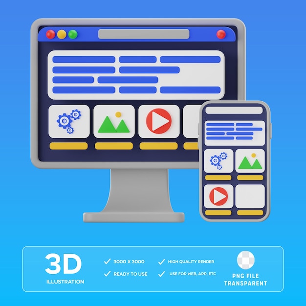 PSD プログラミング レスポンシブ 3D イラスト