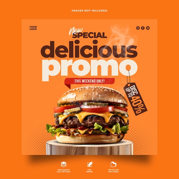 PSD psd psd menu di ristoranti fast food social media modello di banner quadrato