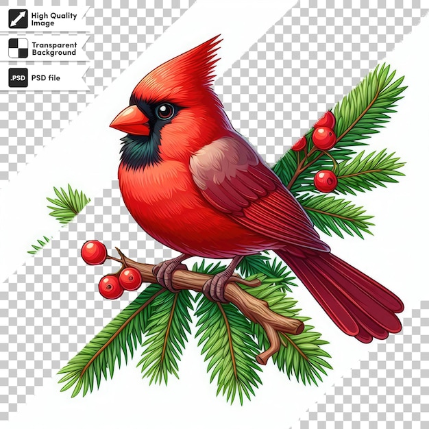PSD psd ptak północny kardynał ptak zimowy na przezroczystej tle