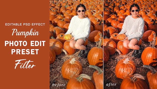 PSD Pumpkin photo edit preset filter for Outdoor Preset Autumn Desktop Preset Instagram Filter