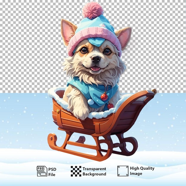 Psd puppie wearing blue jacket scarf and knitted hat isolated on png backgroundgenerative ai