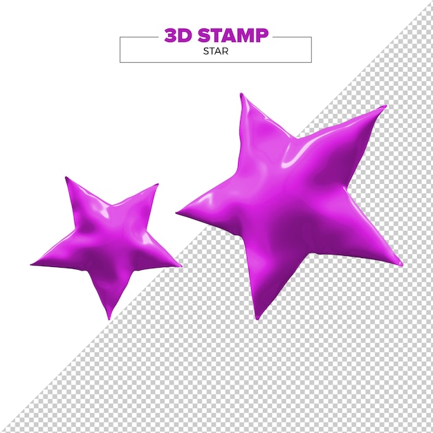 Psd purple star 3d render isolated in transparent backgound