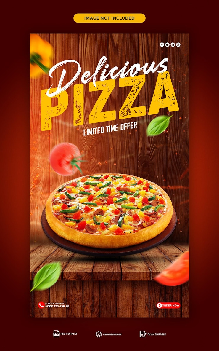 PSD psd pyszna pizza i menu z jedzeniem instagram i projekt szablonu historii na facebooku