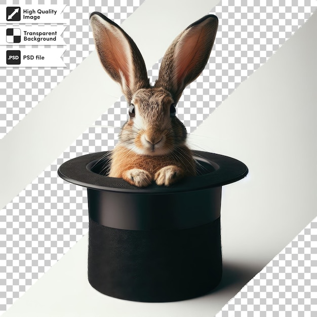 PSD psd кролик в шляпе волшебное фокусное шоу на прозрачном фоне с редактируемым слоем маски