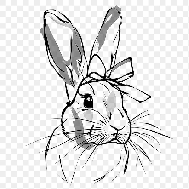 PSD psd of rabbit with a bow in its hair dark gray outline color and pi animal outline art design