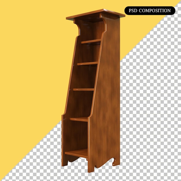 Psd rack wooden magazine geïsoleerde 3d-rendering