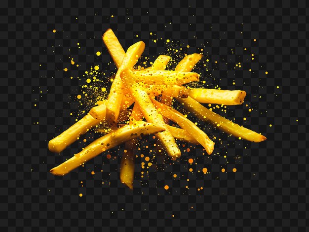 Psd of radiant fluorescent french fries tumbling and falling french y2k glow neon outline design