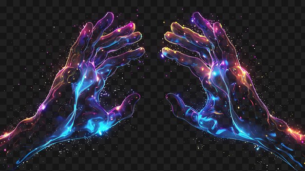 Psd of radiant neon hands gesturing and expressing with a transpare neon frame art design template