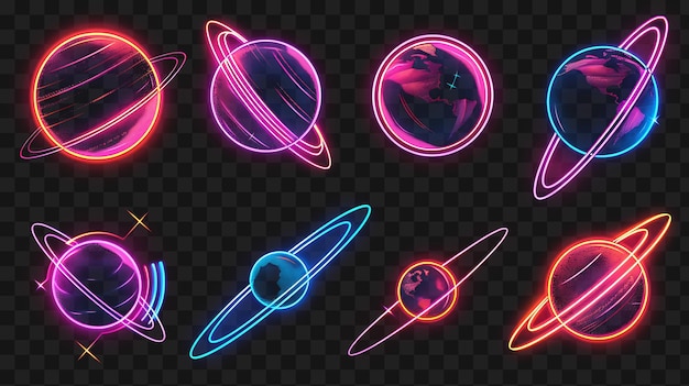 Psd Radiant Neon Planets Orbiting and Revolving With a Cosmic Sp Neon Frame Art Design Template