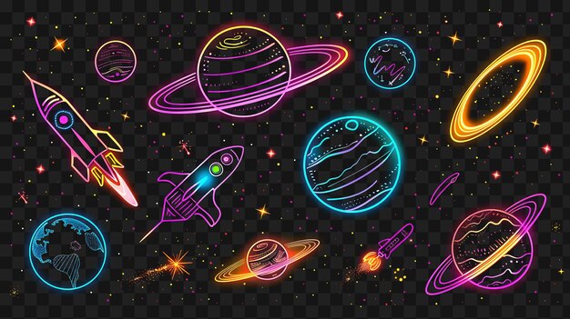 Psd of Radiant Neon Planets Orbiting and Revolving With a Cosmic Sp Neon Frame Art Design Template