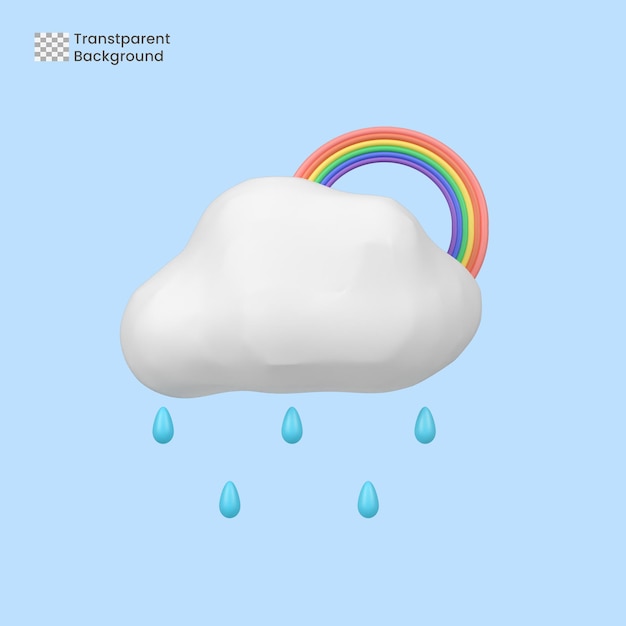 PSD rainbow cloud heavy rain icon isolated 3d render illustration