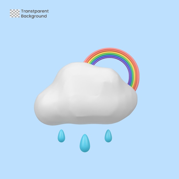 Psd rainbow clouds heavy rain icon isolated 3d render illustration