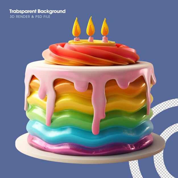 Psd un oggetto di torta a strato arcobaleno isolato rendering 3d