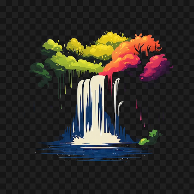 Psd of rainbow over a waterfall vibrant palette multicolore dark n template clipart tattoo design