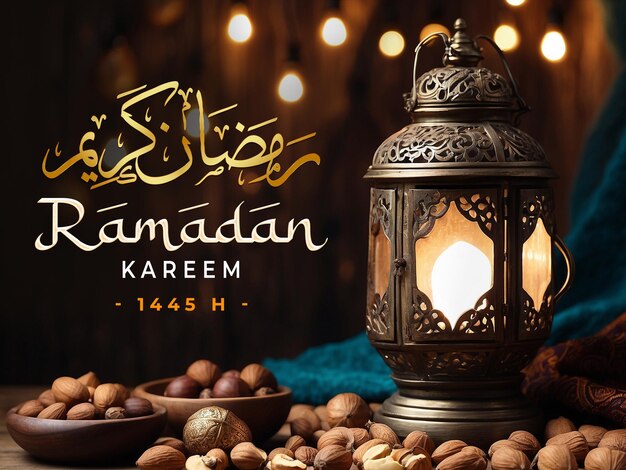 Psd ramadan kareem banner template with arabic lantern