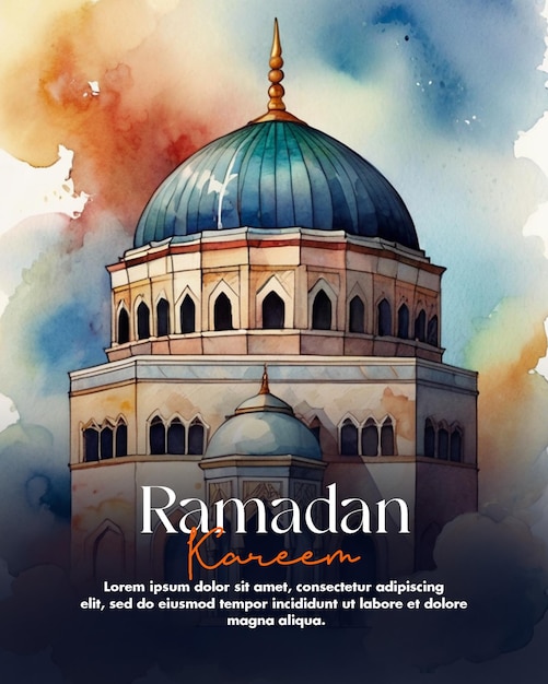 PSD psd ramadan kareem feest viering poster met moskee en eid mubarak flyer