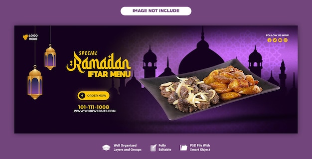 PSD psd ramadan kareem food and iftar menu facebook cover banner template