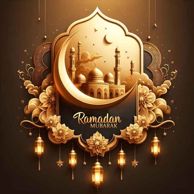 PSD psd ramadan kareem greetings gold background 3d islamic background