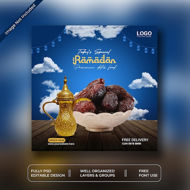 PSD Ramadan Kareem special food menu social media post template