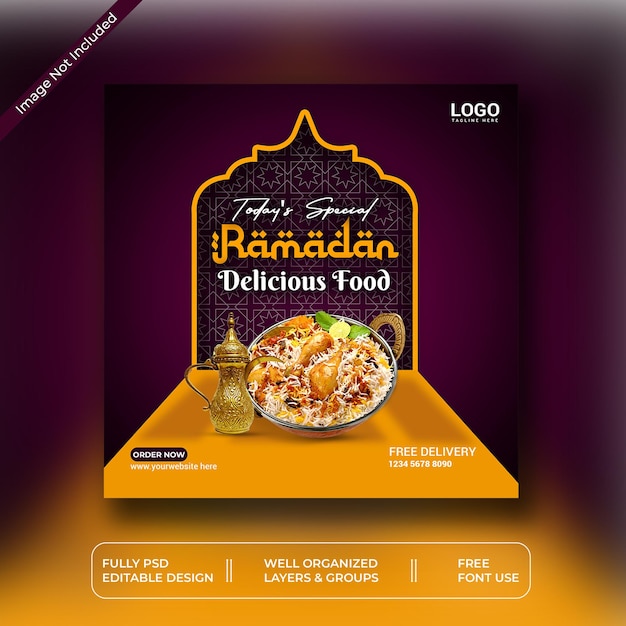 Psd ramadan kareem special food menu social media post template