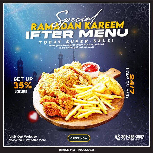 PSD psd ramadan kareem special ifter party or square post social media banner template