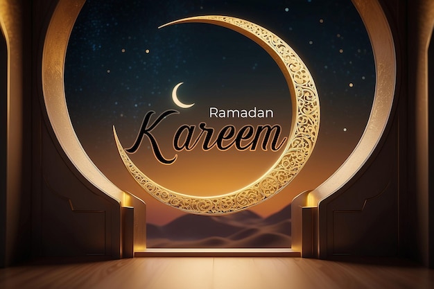 PSD psd ramadan kareem text with islamic design features a hollow cresc