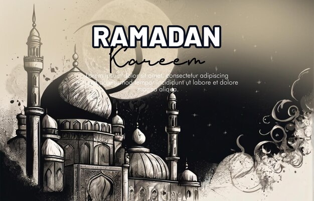 PSD psd ramadan kareem con lanterne e moschea