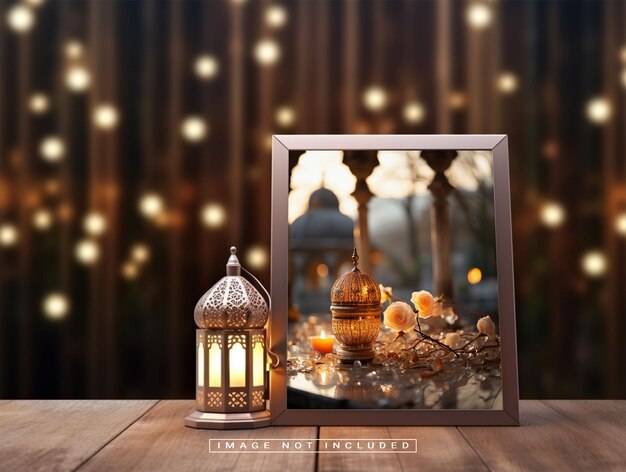 PSD psd ramadan photo fame mockup background islamic and light effect