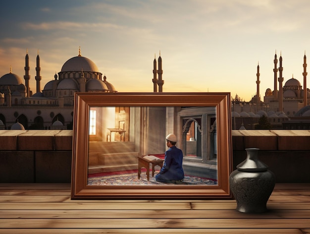 PSD mockup della cornice fotografica di ramadan psd