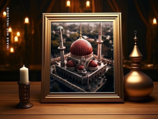 PSD mockup della cornice fotografica di ramadan psd