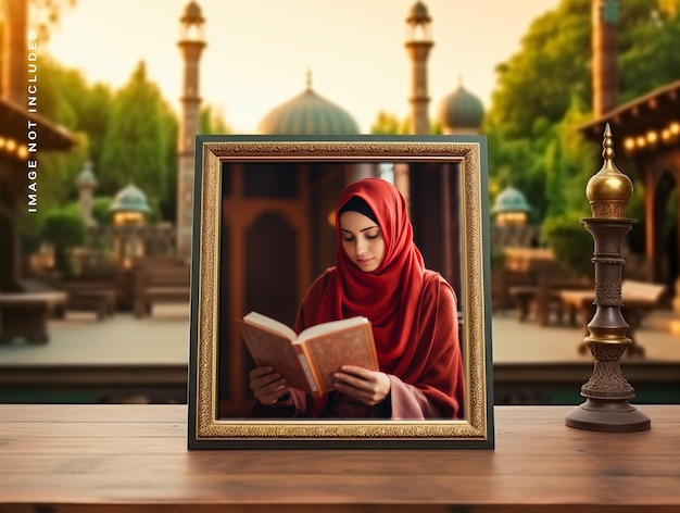 Mockup della cornice fotografica di ramadan psd