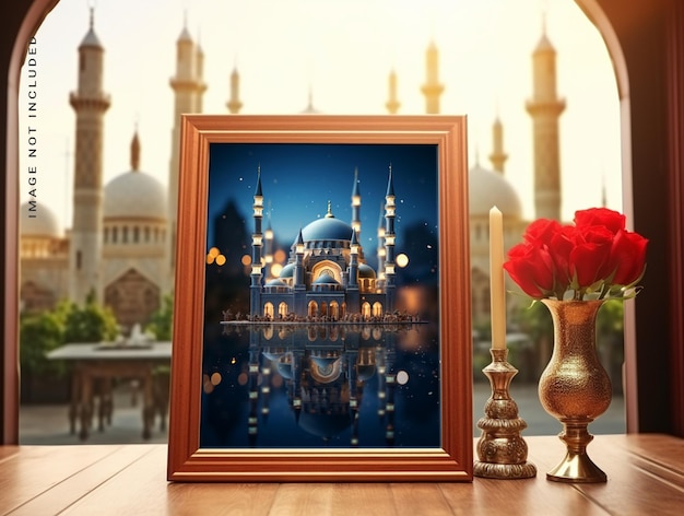 PSD mockup della cornice fotografica di ramadan psd