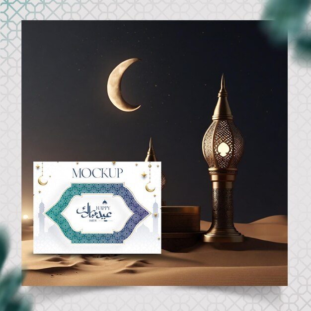 Psd ramadan print and book mockup flat lay