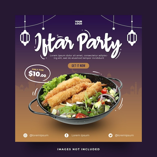 Psd ramadan social media post banner template for restaurant food menu