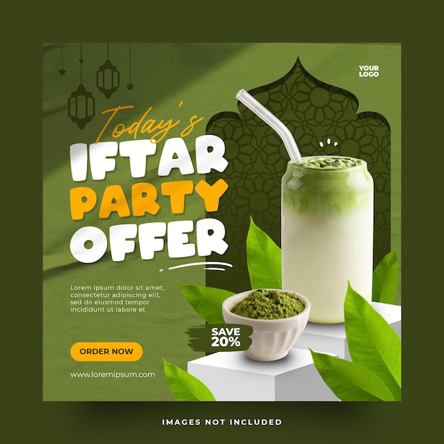 Psd modello di banner per post sui social media del ramadan per il menu del cibo del ristorante
