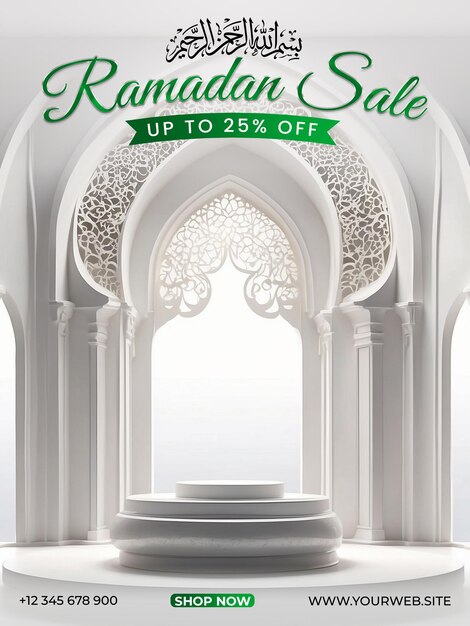 Psd ramadan special discount sale offer podium product display template