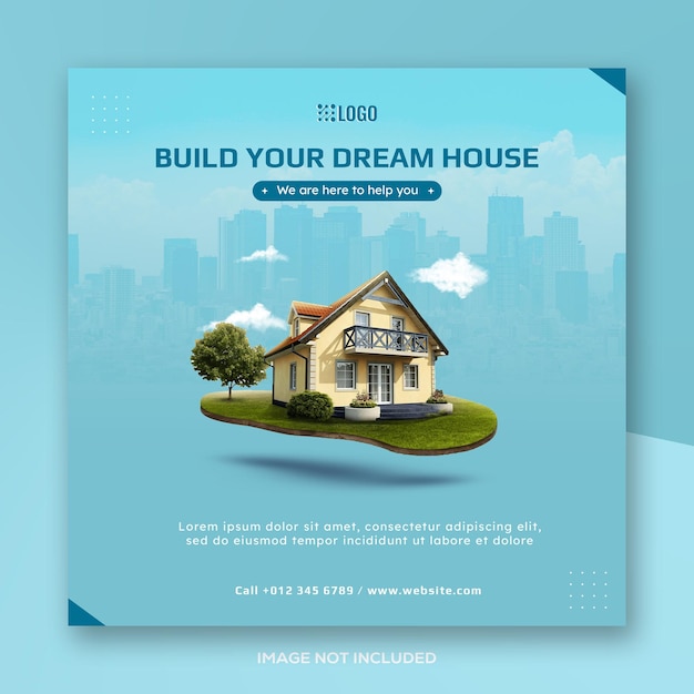 Psd real estate agency poster template with photo square social media banner or post